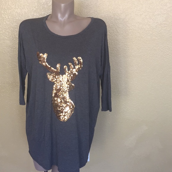 Acting P Tops - Acting Pro Gold Sequins Deer Dolman Top 🦌 M